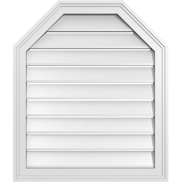Ekena Millwork Octagonal Top Surface Mount PVC Gable Vent w/ 2"W x 1-1/2"P Brickmould Frame, 24"W x 28"H - GVPOT24X2802SF