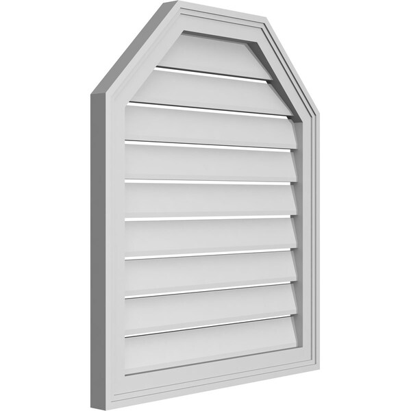 Ekena Millwork Octagonal Top Surface Mount PVC Gable Vent w/ 2"W x 1-1/2"P Brickmould Frame, 24"W x 28"H - GVPOT24X2802SF