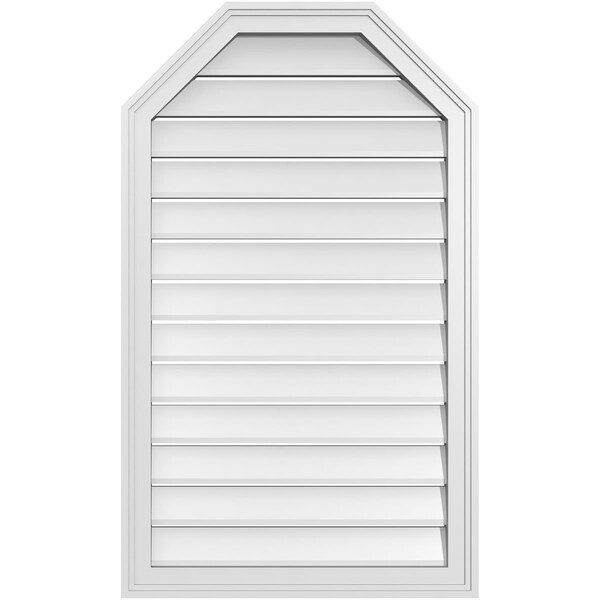 Ekena Millwork Octagonal Top Surface Mount PVC Gable Vent w/ 2"W x 1-1/2"P Brickmould Frame, 24"W x 40"H - GVPOT24X4002SF