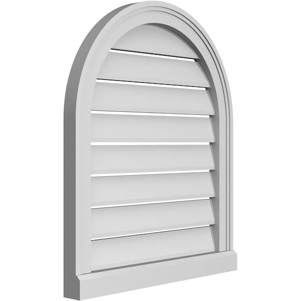 Ekena Millwork Round Top Surface Mount PVC Gable Vent: Functional, w/ 2"W x 2"P Brickmould Sill Frame, 22"W x 26"H - GVPRT22X2603SF