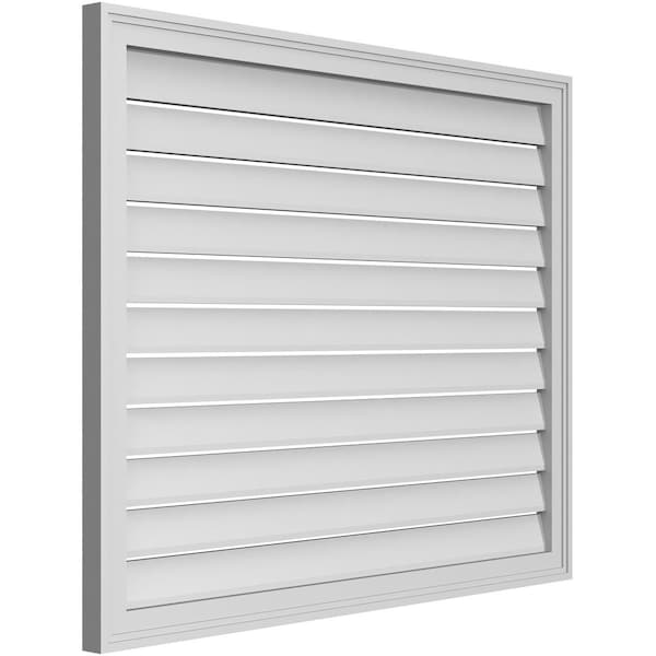 Ekena Millwork Vertical Surface Mount PVC Gable Vent: Functional, w/ 2"W x 1-1/2"P Brickmould Frame, 42"W x 34"H - GVPVE42X3402SF