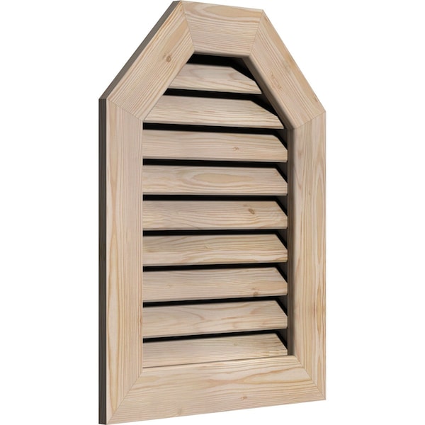 Ekena Millwork Octagonal Top Gable Vent Functional, Pine Gable Vent w/ 1" x 4" Flat Trim Frame, 16"W x 22"H - GVWOT16X2201SFUPI