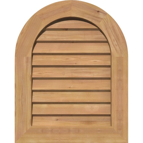 Ekena Millwork Round Top Gable Vnt Non-Functional Western Red Cedar Gable Vnt w/Decorative Face Frame, 32"W x 26"H - GVWRT32X2602SDUWR