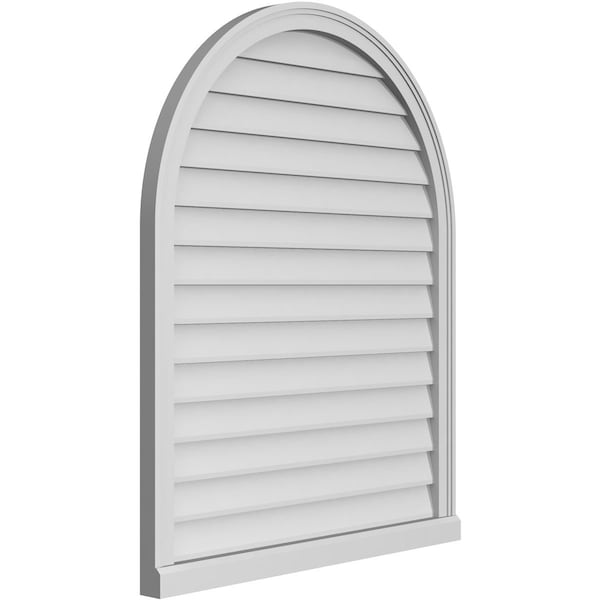 Ekena Millwork Round Top Surface Mount PVC Gable Vent w/ 2"W x 2"P Brickmould Sill Frame, 34"W x 42"H - GVPRT34X4203SN