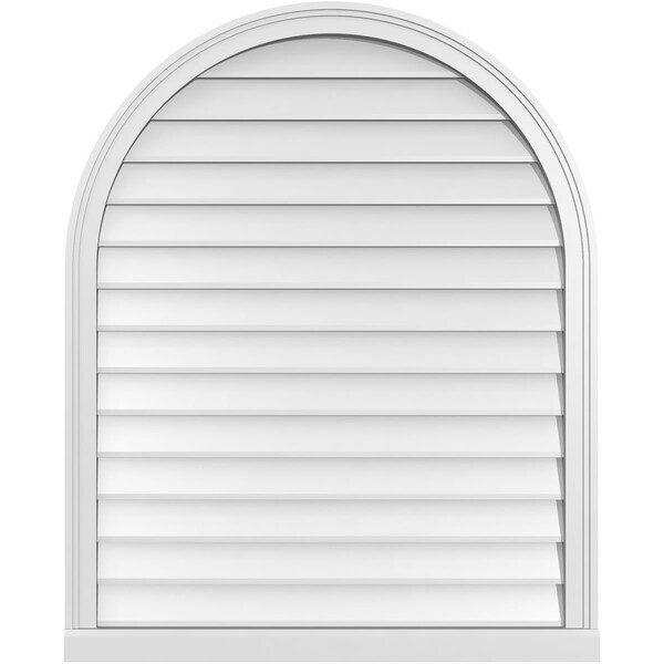 Ekena Millwork Round Top Surface Mount PVC Gable Vent w/ 2"W x 2"P Brickmould Sill Frame, 34"W x 42"H - GVPRT34X4203SN