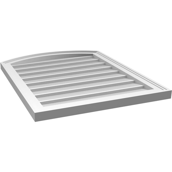 Ekena Millwork Arch Top Surface Mount PVC Gable Vent: Functional, w/ 2"W x 1-1/2"P Brickmould Frame, 24"W x 30"H - GVPAR24X3002SF