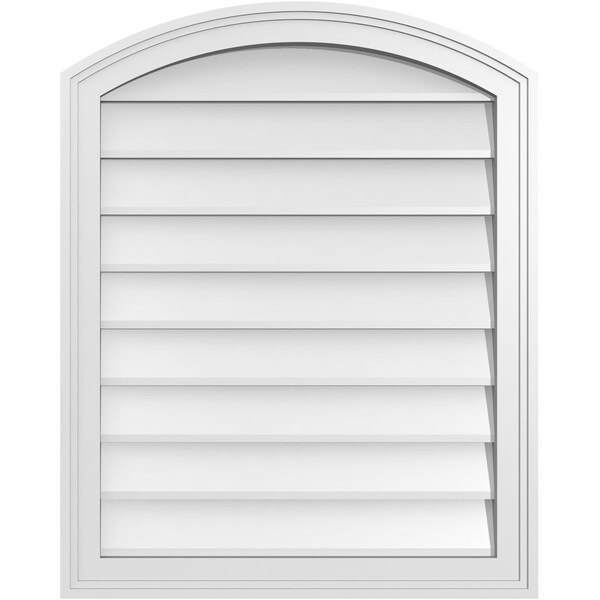 Ekena Millwork Arch Top Surface Mount PVC Gable Vent: Functional, w/ 2"W x 1-1/2"P Brickmould Frame, 24"W x 30"H - GVPAR24X3002SF