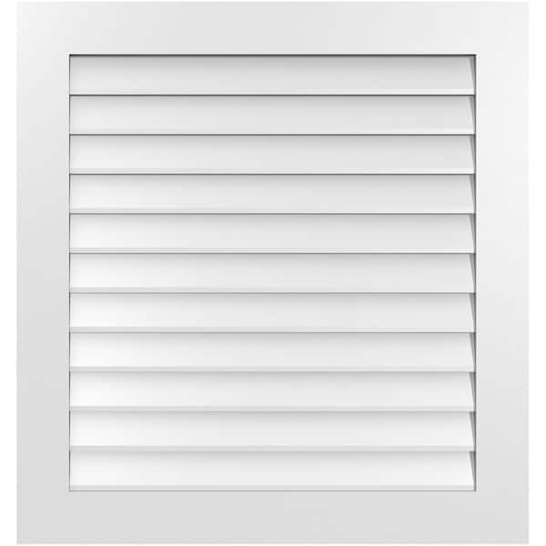 Ekena Millwork Vertical Surface Mount PVC Gable Vent: Non-Functional, w/3-1/2"W x 1"H, Standard Frame, 34"W x 36"H - GVPVE34X3601SN