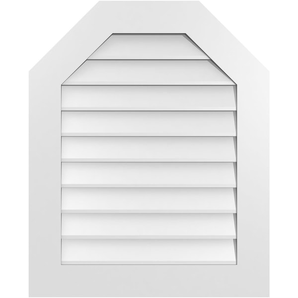 Ekena Millwork Octagonal Top Surface Mount PVC Gable Vent w/ 3-1/2"W x 1"P Standard Frame, 26"W x 32"H - GVPOT26X3201SN