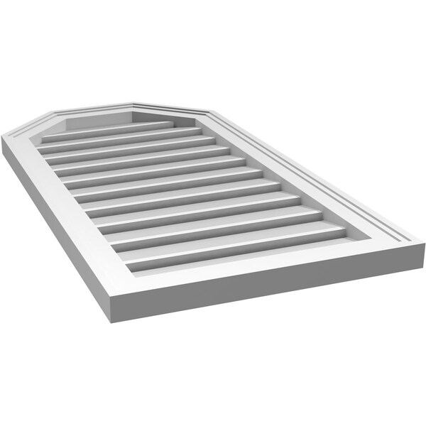 Ekena Millwork Octagonal Top Surface Mount PVC Gable Vent w/ 2"W x 1-1/2"P Brickmould Frame, 18"W x 34"H - GVPOT18X3402SF