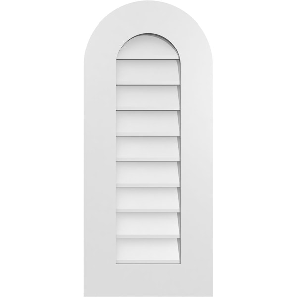 Ekena Millwork Round Top Surface Mount PVC Gable Vent: Non-Functional, w/ 3-1/2"W x 1"P Standard Frame, 14"W x 32"H - GVPRT14X3201SN