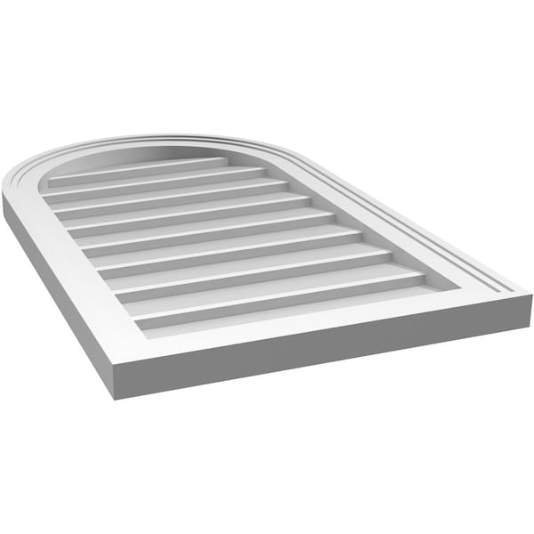 Ekena Millwork Round Top Surface Mount PVC Gable Vent w/ 2"W x 1-1/2"P Brickmould Frame, 18"W x 30"H - GVPRT18X3002SN