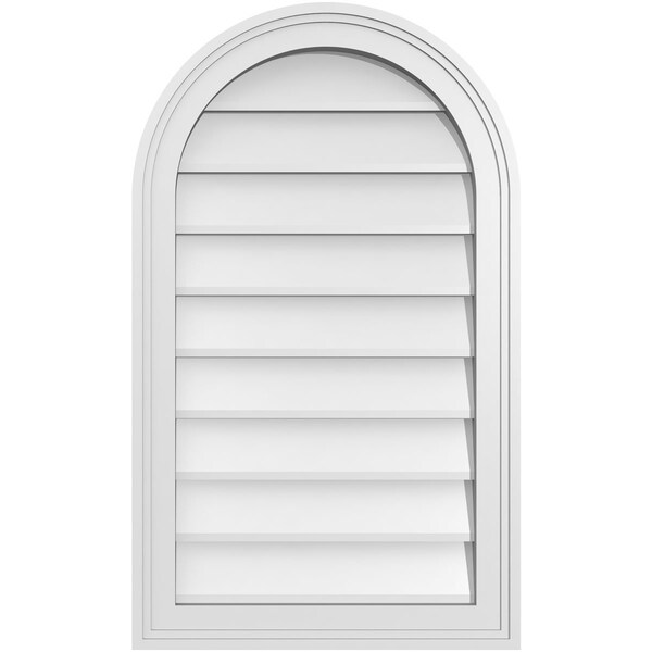 Ekena Millwork Round Top Surface Mount PVC Gable Vent w/ 2"W x 1-1/2"P Brickmould Frame, 18"W x 30"H - GVPRT18X3002SN