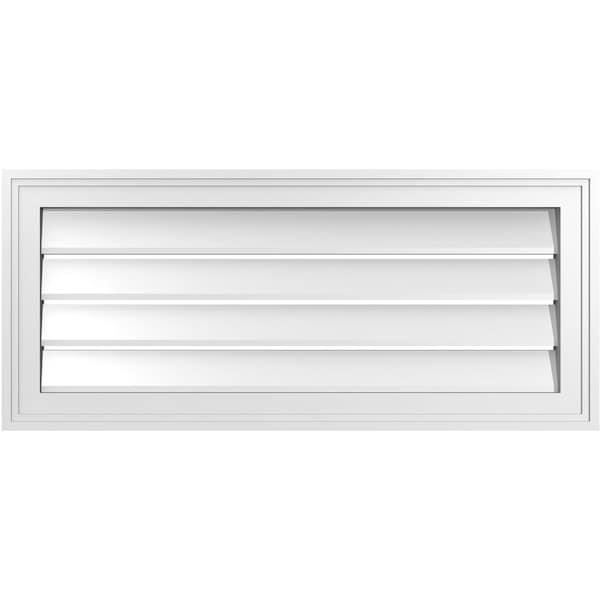 Ekena Millwork Vertical Surface Mount PVC Gable Vent: Functional, w/ 2"W x 1-1/2"P Brickmould Frame, 32"W x 14"H - GVPVE32X1402SF