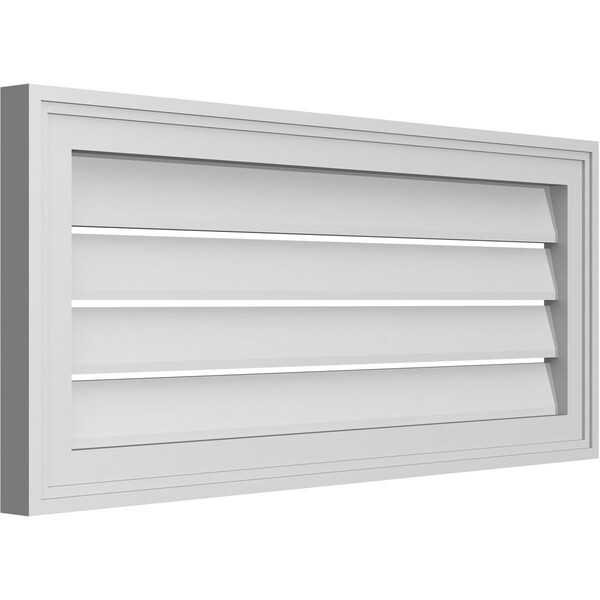 Ekena Millwork Vertical Surface Mount PVC Gable Vent: Functional, w/ 2"W x 1-1/2"P Brickmould Frame, 32"W x 14"H - GVPVE32X1402SF