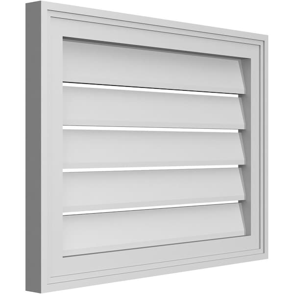 Ekena Millwork Vertical Surface Mount PVC Gable Vent: Functional, w/ 2"W x 1-1/2"P Brickmould Frame, 24"W x 18"H - GVPVE24X1802SF