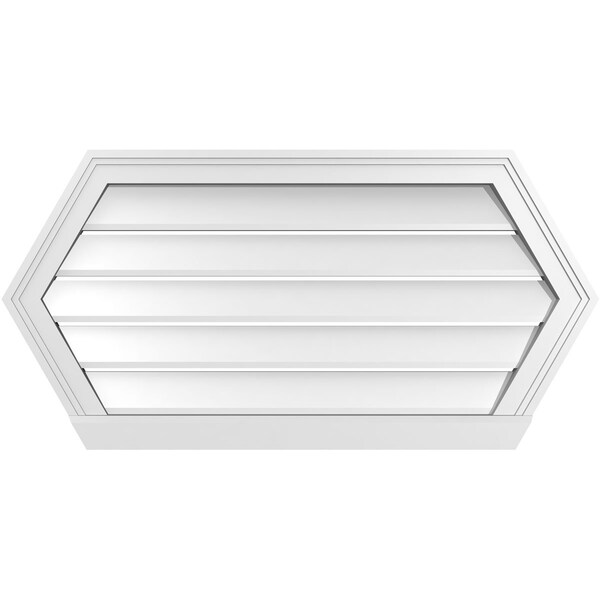 Ekena Millwork Half Round Surface Mount PVC Gable Vent: Functional, w/ 2"W x 2"P Brickmould Sill Frame, 36"W x 18"H - GVPHR36X1803SF