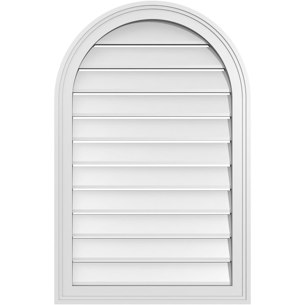 Ekena Millwork Round Top Surface Mount PVC Gable Vent: Functional, w/ 2"W x 1-1/2"P Brickmould Frame, 22"W x 34"H - GVPRT22X3402SF