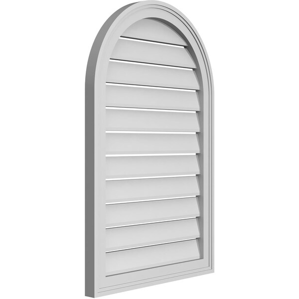 Ekena Millwork Round Top Surface Mount PVC Gable Vent: Functional, w/ 2"W x 1-1/2"P Brickmould Frame, 22"W x 34"H - GVPRT22X3402SF