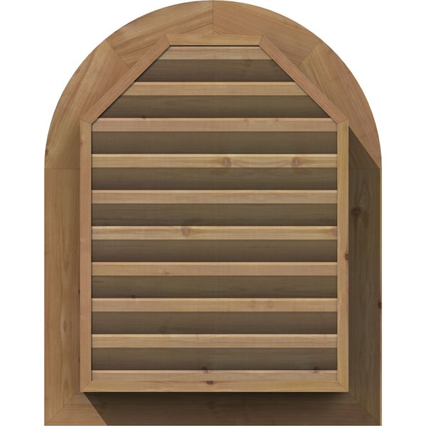 Ekena Millwork Round Top Gable Vent Functional, Western Red Cedar Gable Vent w/ Brick Mould Face Frame, 12"W x 20"H - GVWRT12X2000SFUWR