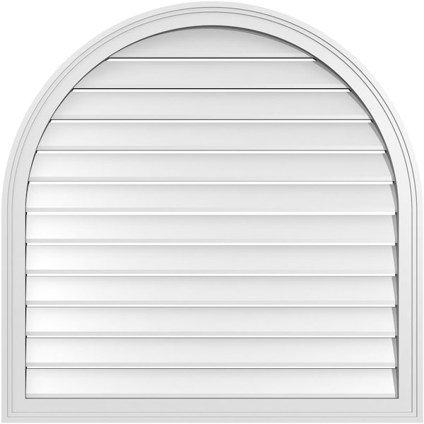 Ekena Millwork Round Top Surface Mount PVC Gable Vent: Functional, w/ 2"W x 1-1/2"P Brickmould Frame, 36"W x 36"H - GVPRT36X3602SF