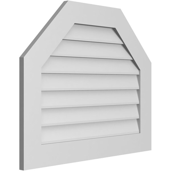 Ekena Millwork Octagonal Top Surface Mount PVC Gable Vent w/ 3-1/2"W x 1"P Standard Frame, 32"W x 26"H - GVPOT32X2601SN