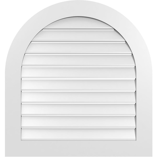 Ekena Millwork Round Top Surface Mount PVC Gable Vent: Functional, w/ 3-1/2"W x 1"P Standard Frame, 32"W x 34"H - GVPRT32X3401SF