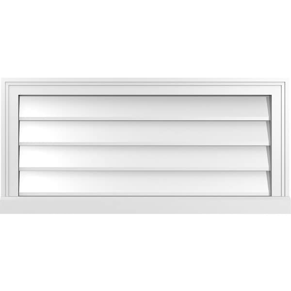 Ekena Millwork Vertical Surface Mount PVC Gable Vent w/ 2"W x 2"H , Brickmould Sill Frame, 34"W x 16"H - GVPVE34X1603SN