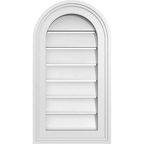Ekena Millwork Round Top Surface Mount PVC Gable Vent: Functional, w/ 2"W x 1-1/2"P Brickmould Frame, 12"W x 22"H - GVPRT12X2202SF