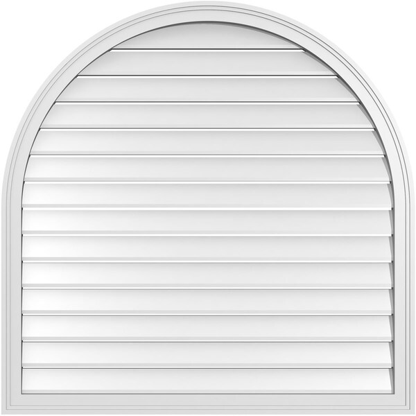 Ekena Millwork Round Top Surface Mount PVC Gable Vent: Functional, w/ 2"W x 1-1/2"P Brickmould Frame, 42"W x 42"H - GVPRT42X4202SF