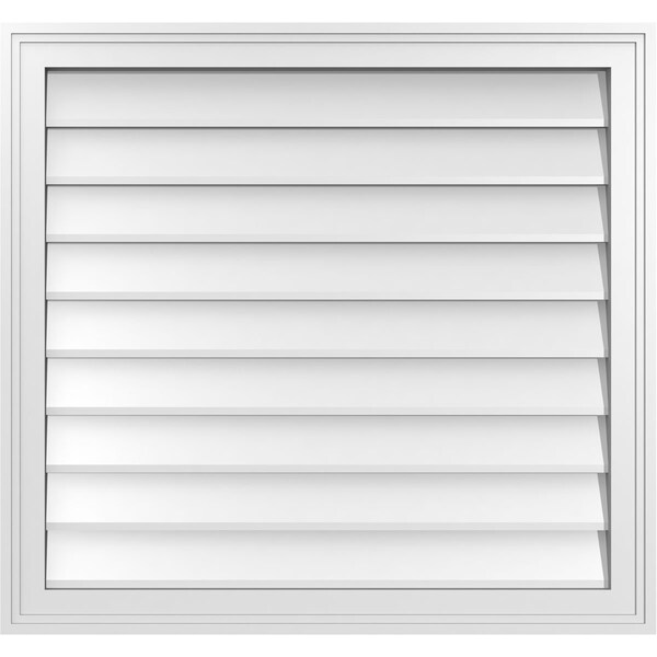 Ekena Millwork Vertical Surface Mount PVC Gable Vnt: Non-Functional, w/2"W x 1-1/2"H, Brickmould Frame, 30"W x 28"H - GVPVE30X2802SN