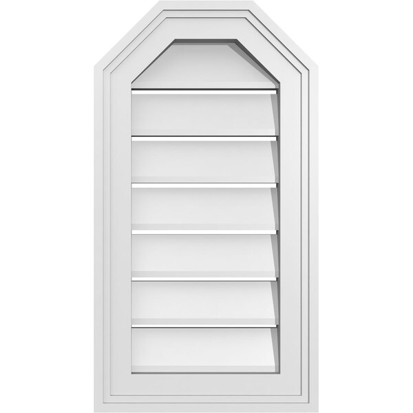 Ekena Millwork Octagonal Top Surface Mount PVC Gable Vent w/ 2"W x 1-1/2"P Brickmould Frame, 12"W x 22"H - GVPOT12X2202SF