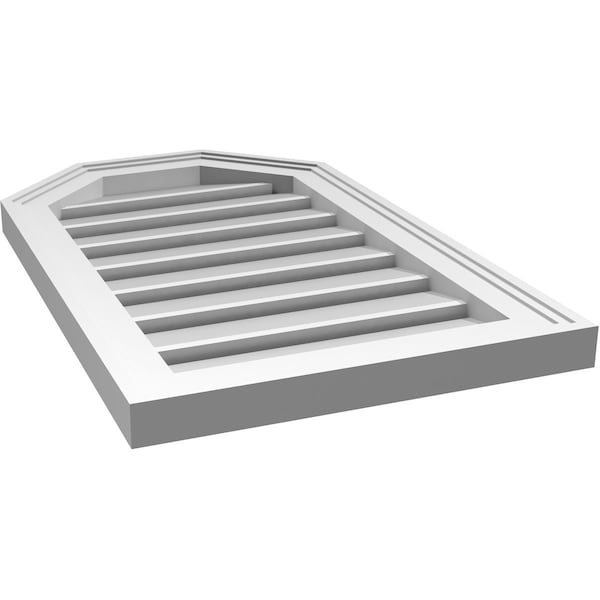 Ekena Millwork Octagonal Top Surface Mount PVC Gable Vent w/ 2"W x 1-1/2"P Brickmould Frame, 16"W x 26"H - GVPOT16X2602SF