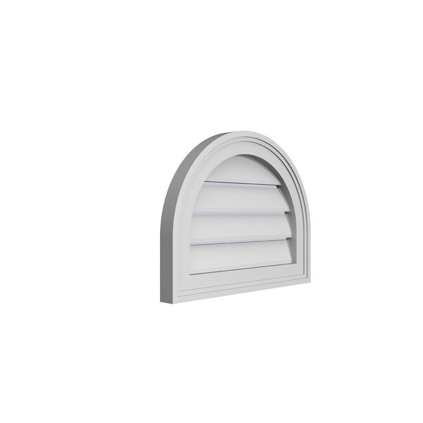 Ekena Millwork Round Top Surface Mount PVC Gable Vent: Functional, w/ 2"W x 1-1/2"P Brickmould Frame, 18"W x 14"H - GVPRT18X1402SF