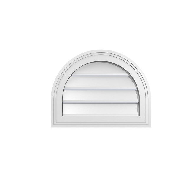 Ekena Millwork Round Top Surface Mount PVC Gable Vent: Functional, w/ 2"W x 1-1/2"P Brickmould Frame, 18"W x 14"H - GVPRT18X1402SF
