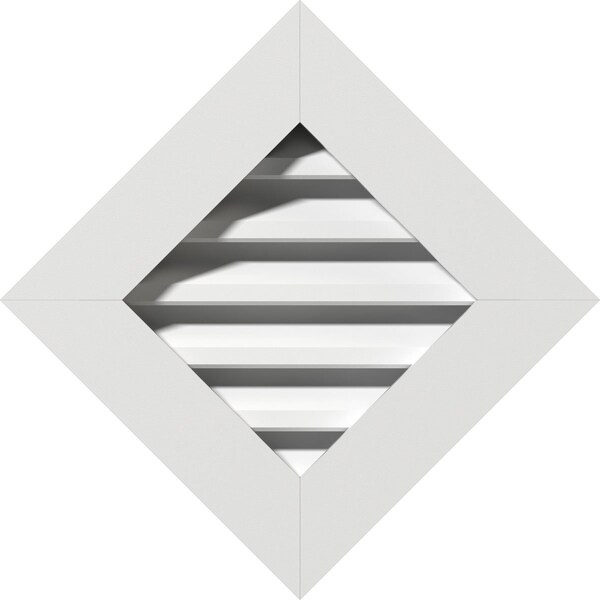 Ekena Millwork Diamond Gable Vent Functional, PVC Gable Vent w/ 1" x 4" Flat Trim Frame, 12"W x 12"H - GVPDI12X1201FUN