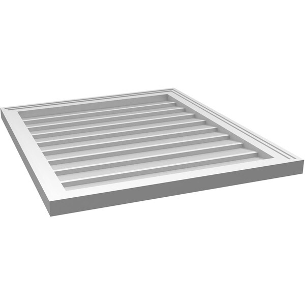 Ekena Millwork Vertical Surface Mount PVC Gable Vnt: Non-Functional, w/2"W x 1-1/2"H, Brickmould Frame, 26"W x 30"H - GVPVE26X3002SN