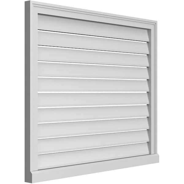 Ekena Millwork Vertical Surface Mount PVC Gable Vent: Functional, w/ 2"W x 2"P Brickmould Sill Frame, 38"W x 32"H - GVPVE38X3203SF