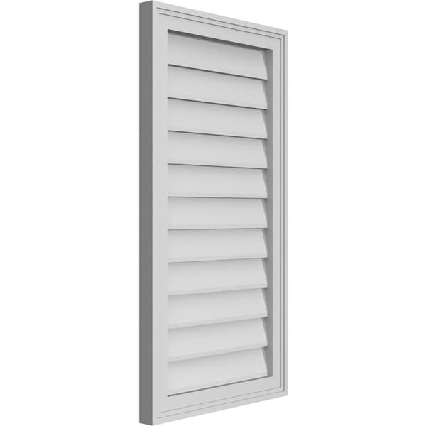 Ekena Millwork Vertical Surface Mount PVC Gable Vnt: Non-Functional, w/2"W x 1-1/2"H, Brickmould Frame, 18"W x 34"H - GVPVE18X3402SN