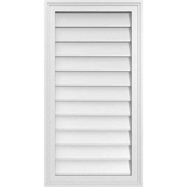Ekena Millwork Vertical Surface Mount PVC Gable Vnt: Non-Functional, w/2"W x 1-1/2"H, Brickmould Frame, 18"W x 34"H - GVPVE18X3402SN