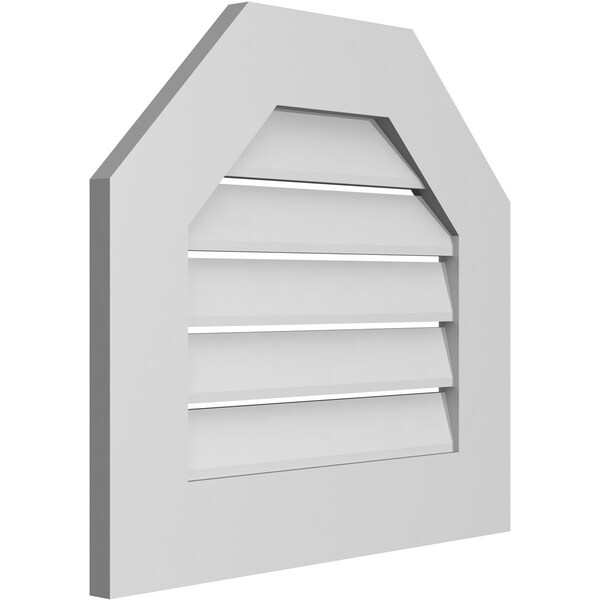 Ekena Millwork Octagonal Top Surface Mount PVC Gable Vent: Functional, w/ 3-1/2"W x 1"P Standard Frame, 22"W x 20"H - GVPOT22X2001SF