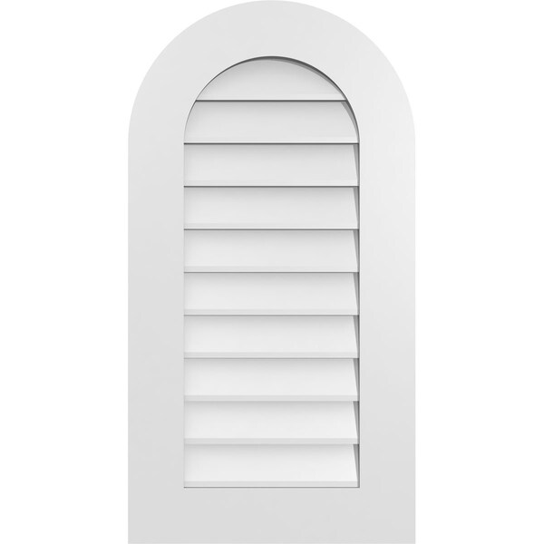 Ekena Millwork Round Top Surface Mount PVC Gable Vent: Non-Functional, w/ 3-1/2"W x 1"P Standard Frame, 18"W x 34"H - GVPRT18X3401SN