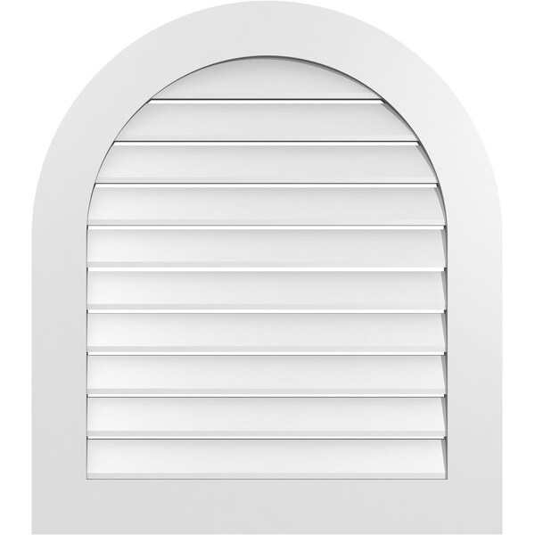 Ekena Millwork Round Top Surface Mount PVC Gable Vent: Functional, w/ 3-1/2"W x 1"P Standard Frame, 30"W x 34"H - GVPRT30X3401SF