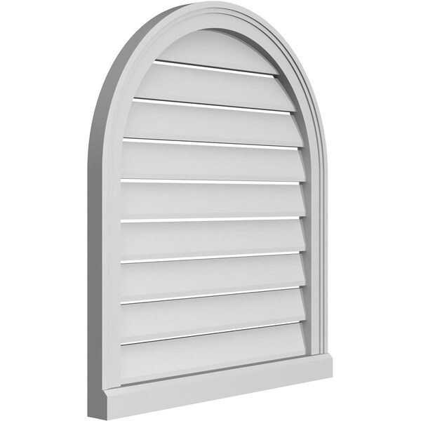 Ekena Millwork Round Top Surface Mount PVC Gable Vent: Functional, w/ 2"W x 2"P Brickmould Sill Frame, 26"W x 30"H - GVPRT26X3003SF