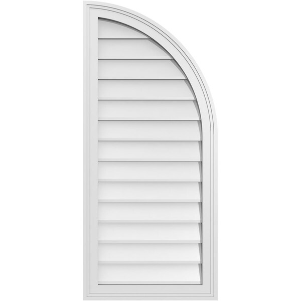 Ekena Millwork Quarter Round Top Right Surface Mount PVC Gable Vent w/ 2"W x 1-1/2"P Brickmould Frame, 18"W x 40"H - GVPQR18X4002SN