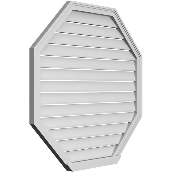 Ekena Millwork Octagonal Surface Mount PVC Gable Vent: Functional, w/ 2"W x 2"P Brickmould Sill Frame, 40"W x 40"H - GVPOC40X4003SF