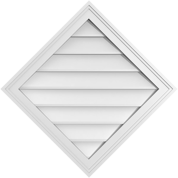 Ekena Millwork Diamond Surface Mount PVC Gable Vent: Functional, w/ 2"W x 1-1/2"P Brickmould Frame, 28"W x 28"H - GVPDI28X2802SF