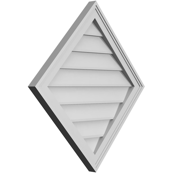 Ekena Millwork Diamond Surface Mount PVC Gable Vent: Functional, w/ 2"W x 1-1/2"P Brickmould Frame, 28"W x 28"H - GVPDI28X2802SF