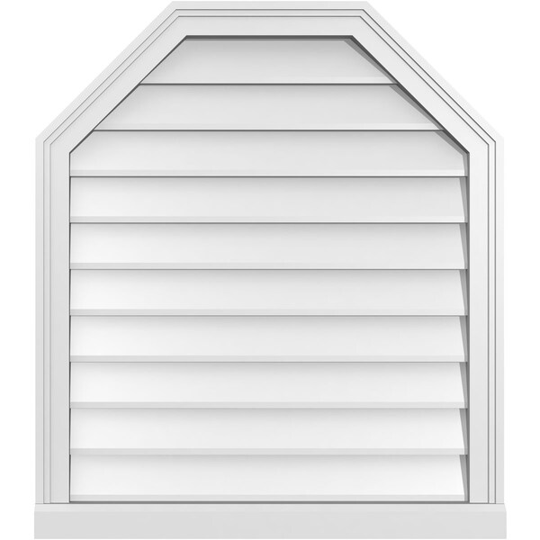 Ekena Millwork Octagonal Top Surface Mount PVC Gable Vent w/ 2"W x 2"P Brickmould Sill Frame, 28"W x 32"H - GVPOT28X3203SN