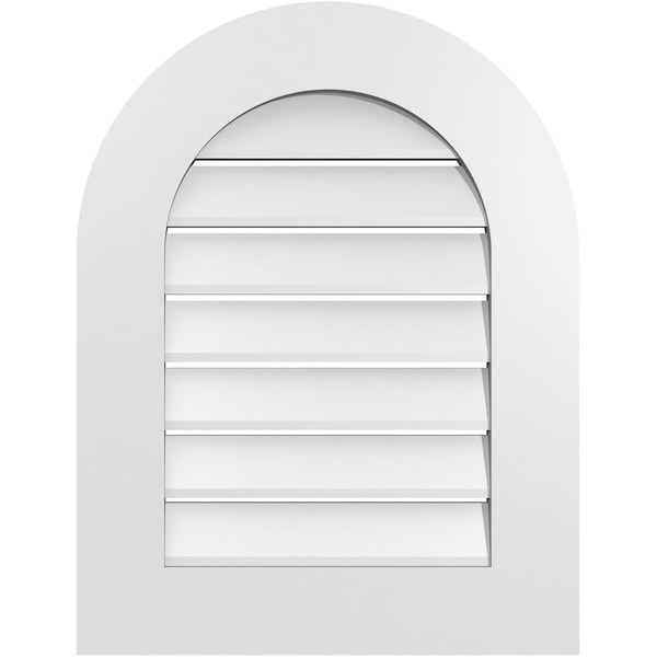 Ekena Millwork Round Top Surface Mount PVC Gable Vent: Functional, w/ 3-1/2"W x 1"P Standard Frame, 20"W x 26"H - GVPRT20X2601SF